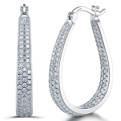 925 Sterling Silver Post Hoop Earrings for Women Gilrs Multcolors Cubic Zirconia 14K Gold Plated Oval Chunky Silver Gold Hoop Earrings weinuo Jewelry