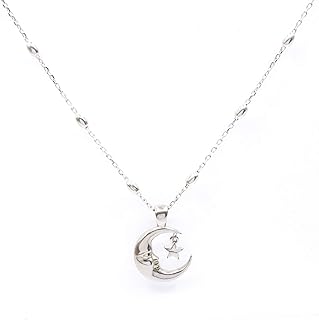WOLGAN Vintage Retro Style Crescent Moon Sterling Silver Pendant Necklace Adjustable Two lengths-16.5, 18.5 inch