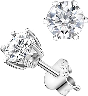BREN Handcrafted Stud Earrings with Push Back and Silver Setting - Showcasing Dazzling Moissanite Stones in a Heart Claw Design
