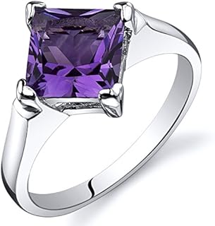 PEORA Amethyst Engagement Ring in Sterling Silver, Classic Designer Solitaire, Princess Cut, 7mm, 1.50 Carats, Comfort Fit, Sizes 5 to 9