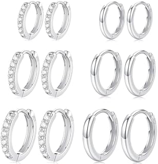 Cocadant 6 Pairs 925 Sterling Silver Small Hoop Earrings for Women Girls,14k Real Gold Hypoallergenic Tiny Cubic Zirconia Cartilage Huggie Earring Sets for Multiple Piercing Trendy Jewelry 8/10/12mm