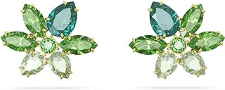 Delicate & Detailed Green SWAROVSKI Crystal Gema Flower Stud Earrings in Premium Brass