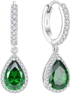 Teardrop Created Emerald Hoop Earrings in 925 Sterling Silver for Women and Teen Girls - Starchenie Huggie Design Jewelry Gift
