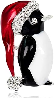 Christmas Santa Penguin Rhinestone Brooches for Women Girls Fashion Antique Alloy Enameled Cute CZ Red Hat Bird Animal Brooch Pins Scarves Shawl Clip Neck Bow Tie Necktie Dress Accessories Jewelry