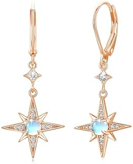 Lever Back 925 Sterling Silver Drop Earrings with Moonstone for Women & Girls - Star Celtic Knot Snake Design
