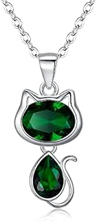 EleQueen Cat Necklace for Women, 925 Sterling Silver Cute Cate Pendant Birthstone Jewelry Adorned with Austrian Crystal for Girls