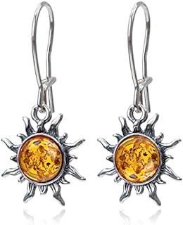 Amber Sterling Silver Sun Earrings