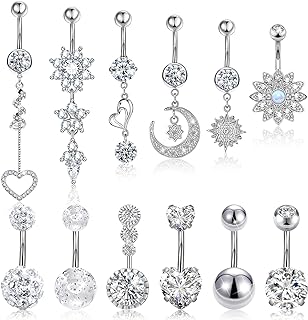 14G Belly Button Ring for Women Girls Surgical Stainless Steel Belly Button Piercing,CZ Dangle Belly Piercing Jewelry