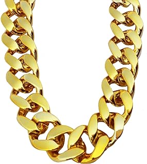 No-Clasp Men's Chunky Gold Choker Necklace with Cuban Chain Design for Costume/Party Wear