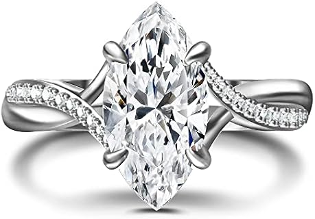 Sterling Silver 3 Carat Marquise Ring with Cubic Zirconia for Engagement - Timeless and Versatile Design for Women, Size 5-10