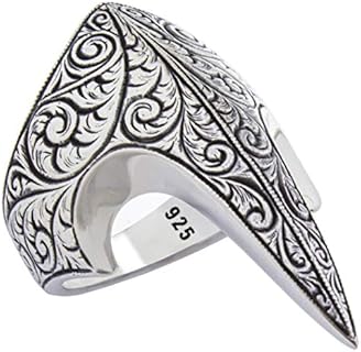 925 Sterling Silver Fang Engrave Turkish Wedding Ring for Men with Gothic/Biker Design