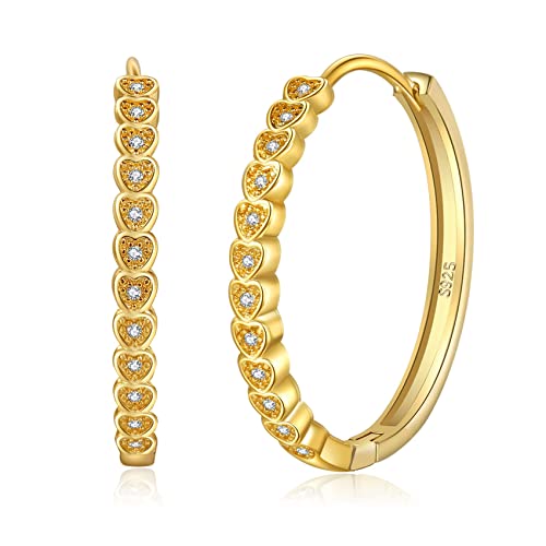 Senteria Sterling Silver Hoop Earrings for Women Heart Silver Hoops Earrings With Cubic Zirconia Small Medium Silver Hoop Earrings Hypoallergenic Silver Cubic Zirconia Hoop Earrings 30mm