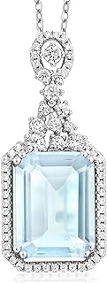 Artisan-Crafted Sky Blue Topaz & Cubic Zirconia 925 Sterling Silver Pendant Necklace with Durable Cable Chain - An Elegant Statement Piece for Women