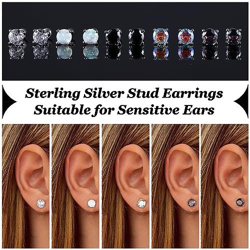 5 Pairs Hypoallergenic Sterling Silver Post Earrings 20G Flat Back Earrings Cartilage Earrings Cubic Zirconia Opal Earrings 18K White Gold Sleep Stud Earrings for Sensitive Ear