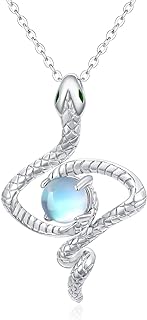Sterling Silver Snake Pendant Necklace with Spring Ring Clasp Ideal for Women and Girls with Moonstone Design