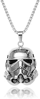 Lobster Claw Clasp Kyber Crystal Necklace - Star Wars Stainless Steel, Storm Trooper Pendant Design, 22" Box Chain for Men