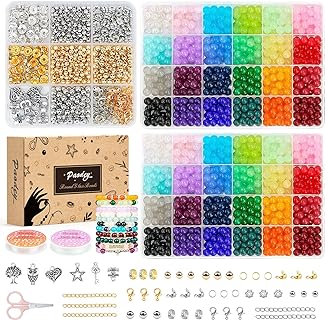 Paodey Beginner Kit: 1600 Pieces Glass Beads in 24 Vibrant Colors, Perfect for DIY Jewelry Making, Crafted with Durable 8mm Round Crystal Beads & Accompanied by Variety of Accessories