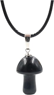 Mushroom Crystal Necklace Healing Stones Mushroom Pendant Natural Amethyst Crystal Leather Rope Necklace for Women Girl Jewelry