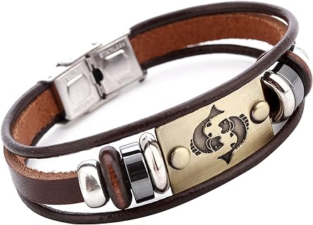 Hamoery Punk Beaded Alloy Multilayer Braided Rope Constellation Leather Cuff Bracelet Bangle Wristband