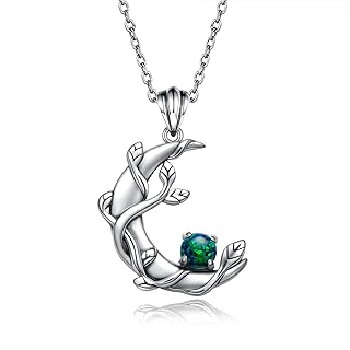925 Sterling Silver Opal Moon Necklace - Vintage Crescent Moon Pendant Fire Opal Planet Earth Jewelry Gifts for Women Girls