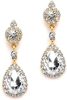 Mariell Gold Clip-On Earrings with Austrian Crystal Teardrop Dangles - Prom & Bridal Chandelier Clip Ons