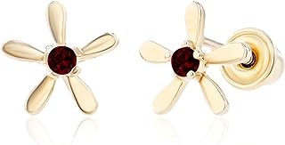 Solid 14K Gold 6mm Starfish Natural Birthstone Starfish Screwback Stud Earrings For Women | 1.50mm Round Birthstone | 14K Gold Natural or Created Gemstone Screwback Stud Earrings For Women and Girls