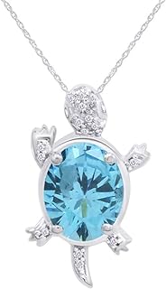 Jewel Zone US Turtle Pendant Necklace in 14k White Gold Over Sterling Silver, 18" Chain Gift For Her
