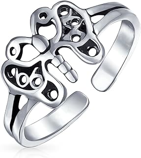 Bling Jewelry Garden Insect Nature Filigree Butterfly,Snake, Lizard, Lucky Red Ladybug Midi Band Toe Ring For Women Teens Oxidized .925 Silver Sterling Adjustable