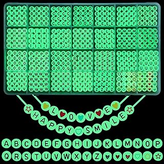 UV Glow-in-the-Dark Bracelet Beads in Acrylic Material with Smooth Holes for Easy Stringing - 1400 pcs Round Alphabet & Heart Beads Set by DIYDEC for Jewelry Crafting Enthusiasts & Kids