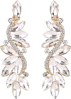 BriLove Women's Wedding Bridal Crystal Multi Marquise Filigree Flower Chandelier Clip-On Dangle Earrings