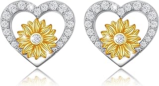 HOOHWE Sunflower Earrings for Women 925 Sterling Silver You are My Sunshine Earrings Heart/Dangle Sunflower Earrings Daisy Blessing Heart/Drop Hooks Earrings Sunflower Jewelry Gifts for Women Teen Girls Girlfriend Wife Daughter