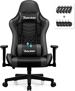 minnouat Gaming Stuhl für PlayStation-Spieler, extra breit, mit 170° Wippfunktion, verstellbaren Lendenkissen, Armlehnen und Kopfstütze. Perfekt für langes Gaming