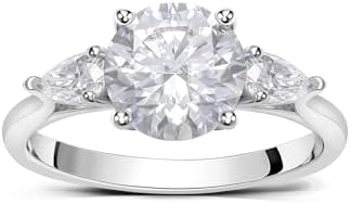 FWM Moissanite Engagement Rings for Women, 925 Sterling Silver 18K White Gold Plated 3 Stone Promise Ring, 2ct Round Cut D Color VVS1 Clarity Lab Created Diamond Wedding Rings for Her, Size 4-11