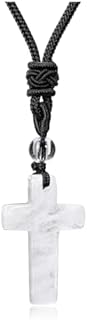 PESOENTH Cross Crystal Protection Healing Stone Amulet Pendant Necklace Men Women Natural Gemstone Reki Spiritual Christian Jewelry Gifts Fathers Day Christmas