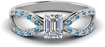 Choose Your Gemstone Reverse Pave Split Shank Diamond CZ Ring sterling silver Emerald Shape Split Shank Engagement Ring Minimal Modern Design Birthday Gift Wedding Gift US Size 4 to 12