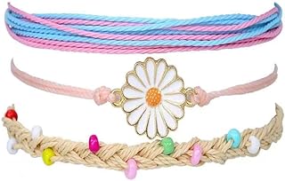 Jean Beau Boho String Anklets Bracelet for Women Teen Girls – Surfer Wave Waterproof Rope Dainty Sunflower Cute Beads Handmade Stackable Braided Beach Anklet Friendship Summer Foot Jewelry