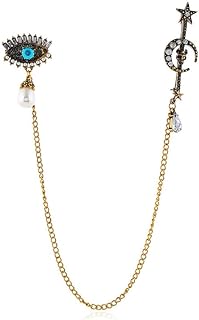 Charm Evil Eye Hangling Brooch Pin Good Luck Abstract Turkish Eye Lapel Pin with Long Tassels Vintage Moon Star Eye Shape Safty Pin for Women Men Teens