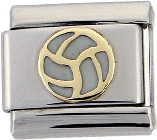 Sabrina Silver Stainless Steel 18k Gold Volleyball Charm for Italian Charm Bracelets