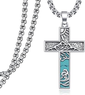Turquoise Cross Necklace 925 Sterling Silver Western Cross Pendant Necklaces for Men Women Vintage Turquoise Native American Jewelry Gifts for Unisex
