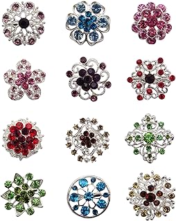 L'VOW 12px Silver Gold Plated Crystal Brooches Flower Floriated Brooch Collar Pin Rhinestone Corsage Bouquet Décor