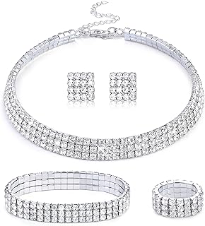 Lobster Clasp Rhinestone Stretch Choker Necklace, Alloy Chain, for Women, Bridal Party Design - HAIAISO Crystal Jewelry Set