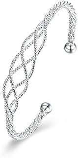 Halawly Plated Sterling Silver Bracelets for Women - Couples Bracelets Cuff Bracelets for Women Teen Girls with a Gift Box