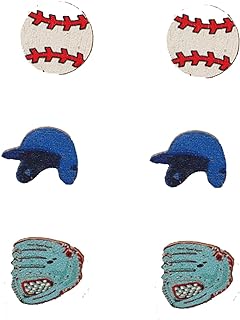 Baseball Earrings for Women Sports Earrings Wooden Rugby football Basketball Stud Earrings Player Softball Earrings Jewelry Gifts for Women Girls