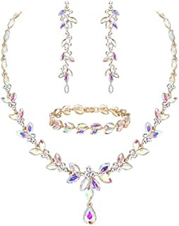 Elegant EVER FAITH Austrian Crystal Bridal Set with Lobster Clasp, Marquise Rhinestone Leaf Design Necklace, Earrings and Tennis Bracelet