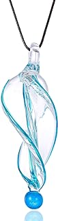 Handcrafted Murano Italian Style Spiral Twirl Sculpted Blue Glass Necklace Pendant Hand Blown Artisan Hypoallergenic Italian Style Jewelry for Women (AQUA)