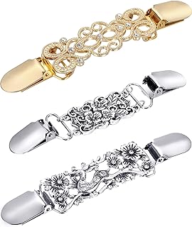 Jetec 3 Pcs Vintage Dress Cinch Clips Shirt Clips Sweater Cardigan Shawl Clips for Women Girls Brooch Clips, 3 Style