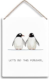 Let’s Do This Forever Penguin Couples Hanging Wooden Signs 8x10, Valentine’s Day Penguin Home Bedroom Living Room Wall Decor, Valentines Home Decor Gifts for Her Him Girlfriend Boyfriend