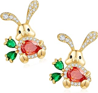 MUYAN Cute Small Easter Bunny Earrings for Women Carrot Rabbit Easter Stud Earrings Jewelry Gift