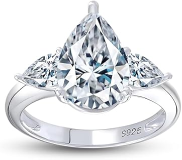 Pear CZ Engagement Rings for Women by Ginger Lyne |3.78 Ct Faux Diamond Ring | 925 Sterling Silver 14K White Gold Wedding Rings for Women | Travel Promise Rings for Her