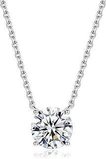 Bo&Pao Collier Solitaire Diamant en Argent Sterling 925, 8 mm, Chaîne Réglable, Idéal pour Offrir à Toute Femme pour des Occasions Spéciales